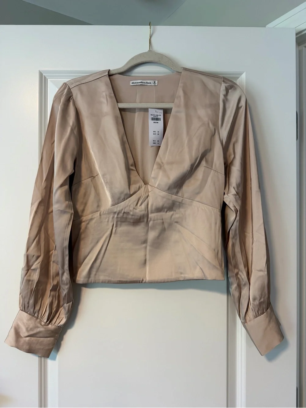 Abercrombie & Fitch Taupe Satin V-Neck Tailored Top NEW WITH TAGS!